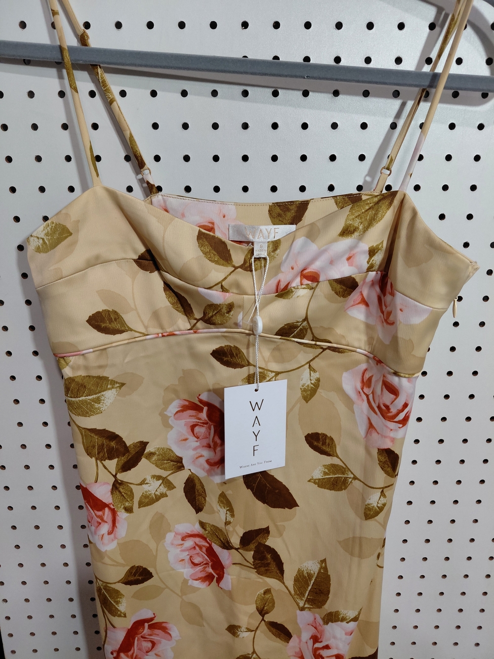 Wayf Beige Floral Maxi Slip Dress with Pink Roses - Picture 5 of 6